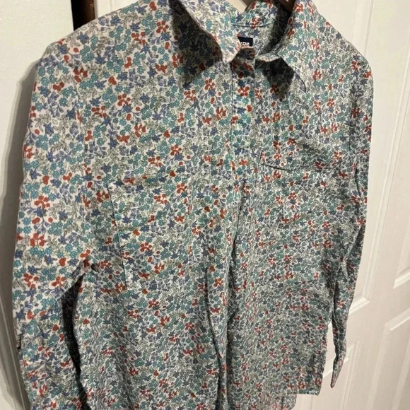 Lands’ End Women’s Floral Cotton/Linen Blend Half Button Down Long Sleeve Size M - Picture 2 of 14